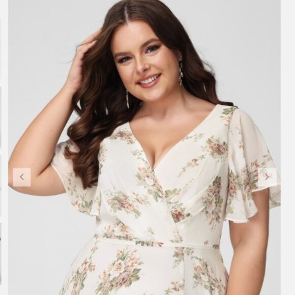 NWT JJ's House Cream Floral A-Line V-Neck Floor Length Chiffon Bridesmaid Dress - Picture 6 of 9